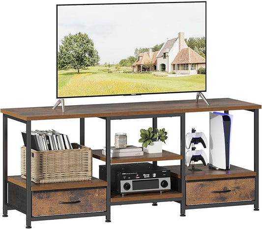 Sweetcrispy Entertainment Center with Stoage Wood TV Stand with Drawers for 65 Inch+ TVS, Television Stands for Living Room Media Console with Charging Station Drawers Shelf Sturdy Frame, 47'' Rustic