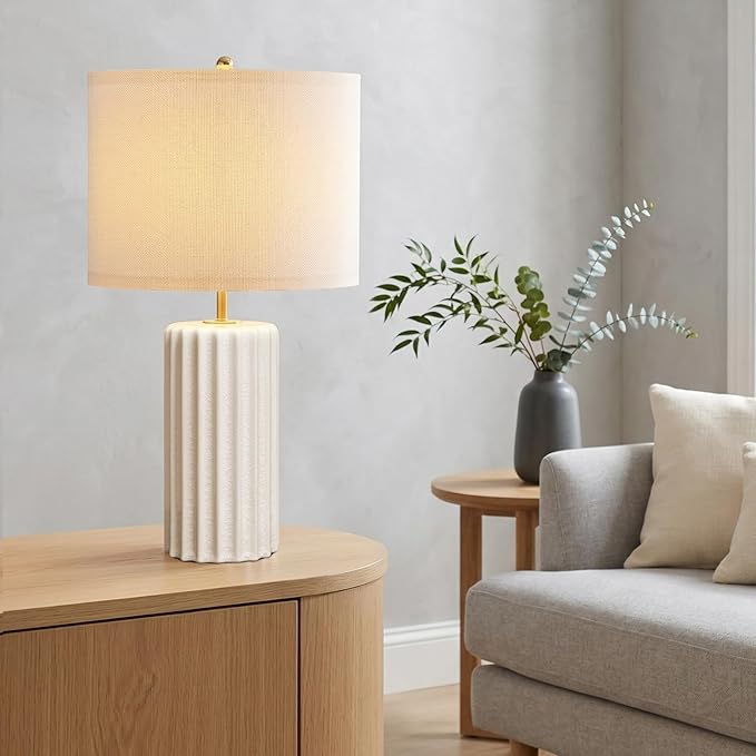 21" Modern Ceramic Table Lamp Set of 2 for Bedroom, Touch Control White Desk Lamps for Living Room, Farmhouse Bedside Lamps for Nightstand, End Table Lamps for Dorm Beige, Bulbs Not Included