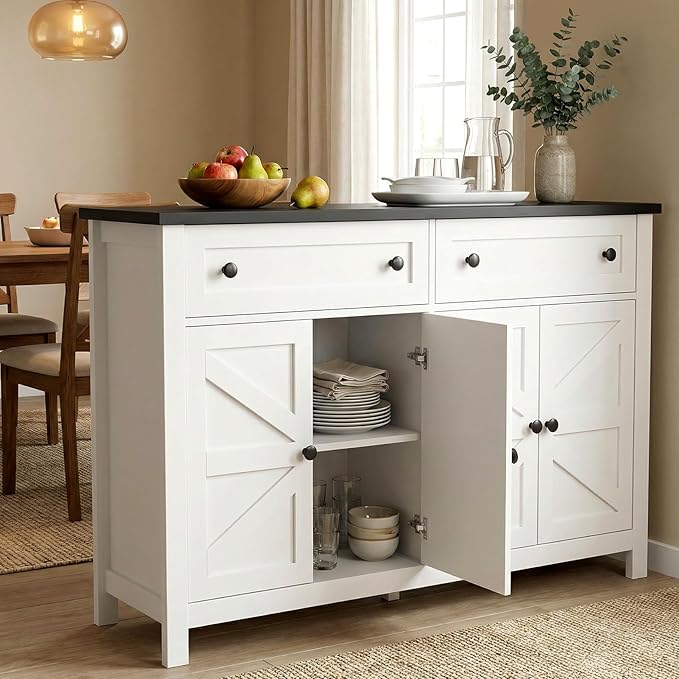 Modern Farmhouse Sideboard Buffet Cabinet 55", Coffee Bar with Adjustable Shelves, Storage Pantry Cabinet for Kitchen, Living Room, Entryway