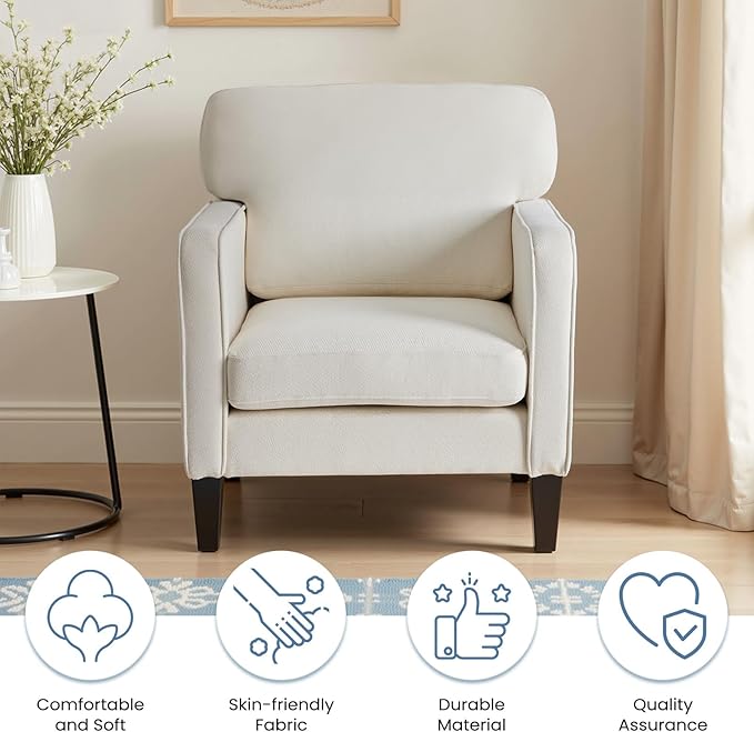 DUMOS Modern Accent Chairs for Living Room Set of 2, Corner Chairs for Adults, Reading Chair with Armrest and Backrest, Comfy Lounge Chairs for Bedroom, Waiting Room and Reception Room,Cream White