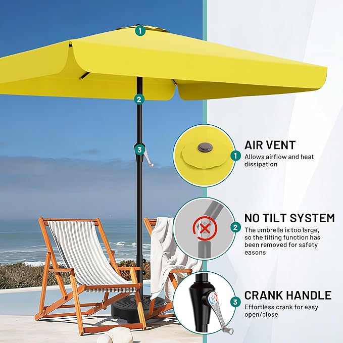 AreShark 8 X 10 FT Large Rectangular Patio Umbrella with Valance, Outdoor Table Market Umbrella w/Crank & 8 Ribs, Rectangle Outdoor Umbrellas for Garden, Deck, Yard and Poolside, Yellow