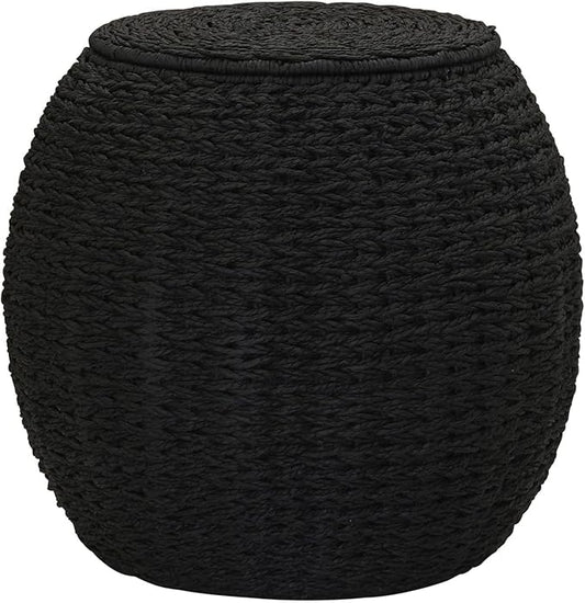 Household Essentials Handwoven Paper Rope Barrel Wicker Storage Basket Side Table, Black