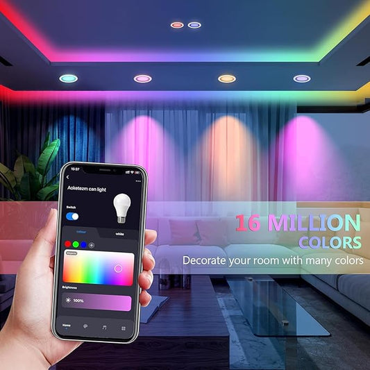 Wi-Fi & Retrofit Led Recessed Lighting 6 inch,Color Changing Recessed Lights,Led Can Light Multi Color with Junction Box,9W 750LM Smart Downlight,Work with Alexa/Google,IC Rated & ETL Certified,4 Pack