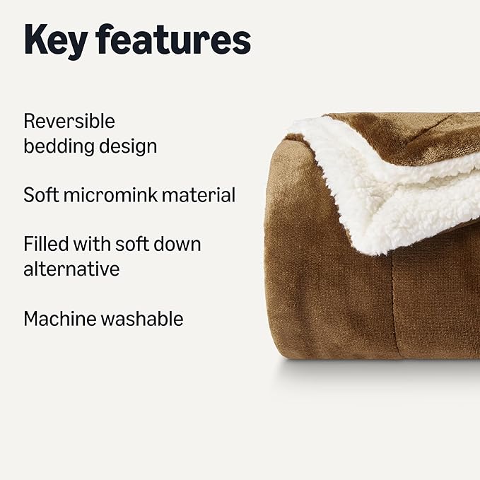 Amazon Basics Reversible Sherpa Throw Blanket, Soft Flannel and Plush, 50"x60", Brown