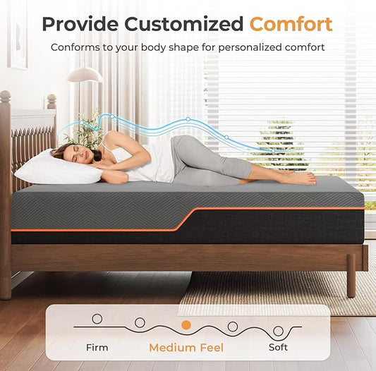 Vesgantti Cal King Mattress, 12 Inch Gel Memory Foam Mattress Cal King Size with Comfort Foam for Pressure Relief & Cool Sleep & Body Support, Made in USA, Medium Feel Bed in a Box, Grey