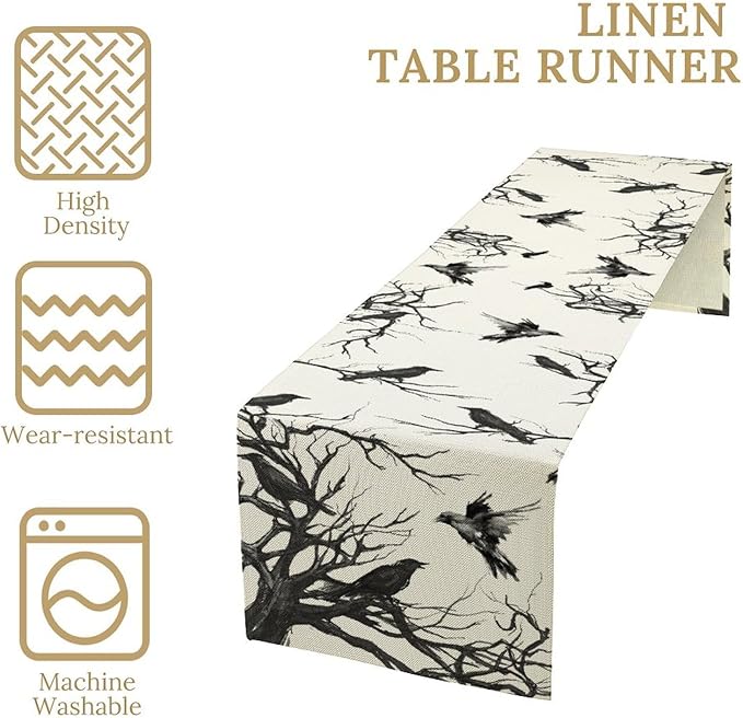 Silhouette Tree Crows Halloween Table Runner Branches Fall Kitchen Dining Table Decoration for Outdoor Home Party for Living Room Holiday Dinner Home 13x60in