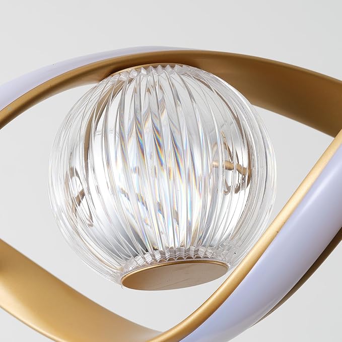 LED Modern Chandeliers for Dining Room, 39in Dimmable Gold Chandelier Kitchen Pendant Lighting Over Island, Linear Wave Spiral Pendant Light Fixtures Dining Room Lights Ceiling Hanging, 36W