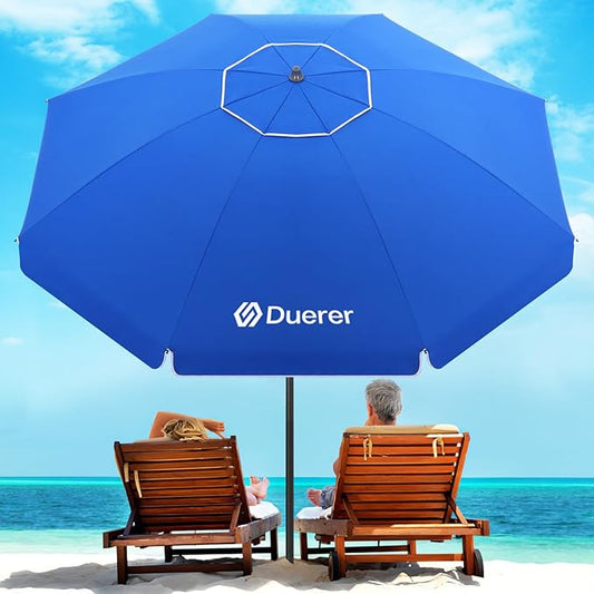Duerer 7.5FT Beach Umbrella with Sand Anchor – Heavy Duty Windproof UPF 50+ Sun Shade, Portable Travel Beach Umbrella with Tilt & Carry Bag for Beach, Sand, Garden, Patio, Pool (Navy Blue)