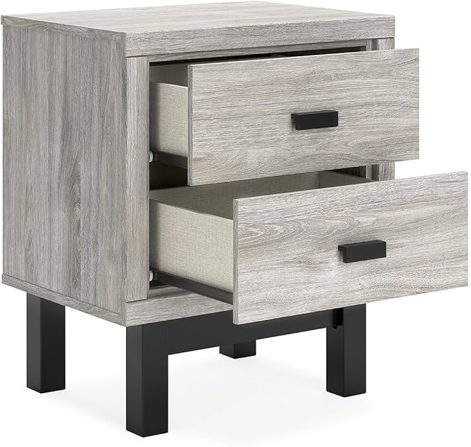 Signature Design by Ashley Vessalli Contemporary 2 Drawer Nightstand with Wireless Charging and USB Ports, 25" Tall, Light Gray & Black