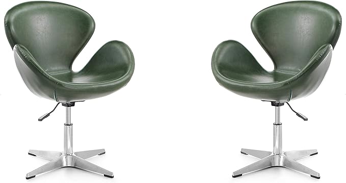 Manhattan Comfort Raspberry Adjustable Swivel Accent Chair with 360° Turn, Polished Chrome Base, Modern Retro Design, Versatile Seat Ideal for Any Room, Set of 1, Forest Green