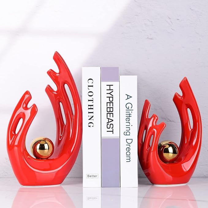 Red and Gold Modern Abstract Art Ceramic Statue and Sculpture,Red and Gold Home Decor Accents,Table Decoration for Living Room Office Dining Kitchen Cabinets Apartment Desktop Bookshelf Aesthetic