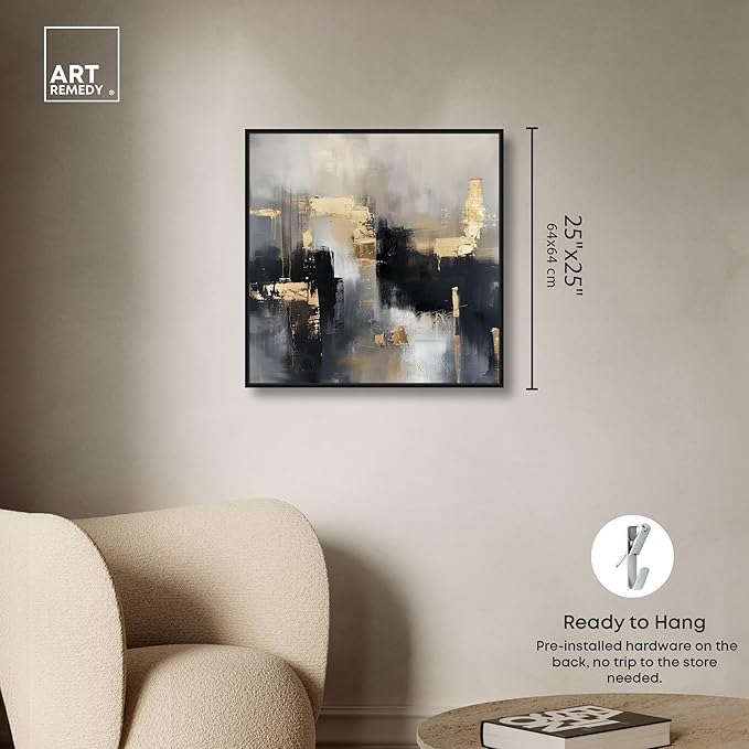 Art Remedy Daring Canvas Colorful Abstract Wall Art, Black Frame, 24" x 24"