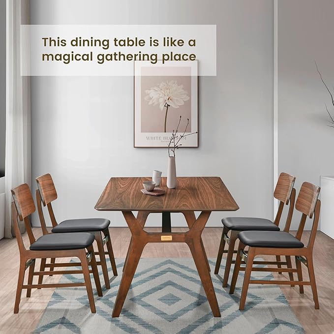CONSDAN Dining Table for 4-8, Table Only, 71x35 Extra Large, Rectangular Shape, Walnut Veneer Top, Solid Wood Frame, Softly Curved Edges, Elegant Look