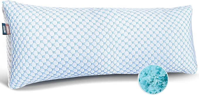 Nestl Cooling Body Pillow for Sleeping 1 Pack, Luxury Shredded Memory Foam Body Pillows, Adjustable Cold Gel Pillows for Hot Sleepers, Supportive Long Pillow for Bed Side Back Stomach Sleepers