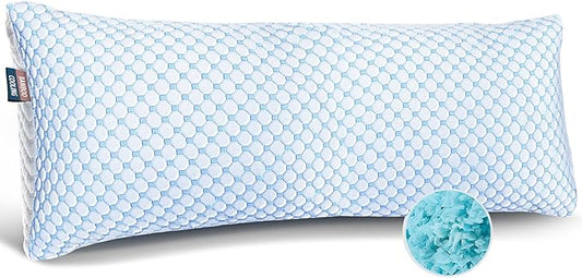 Nestl Cooling Body Pillow for Sleeping 1 Pack, Luxury Shredded Memory Foam Body Pillows, Adjustable Cold Gel Pillows for Hot Sleepers, Supportive Long Pillow for Bed Side Back Stomach Sleepers