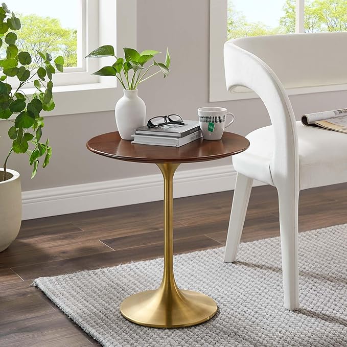 Modway Lippa Round 20" Wood Grain Mid-Century Modern Side Table, Gold Walnut