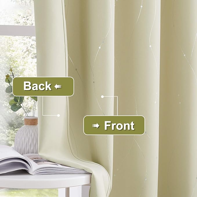 NICETOWN Bedroom Room Darkening Curtains - Triple Weave Microfiber Grommet Top Thermal Insulated Solid Room Darkening Panels/Drapes for Kid's Room (Beige, 1 Pair, 52 inches by 95 Inch)