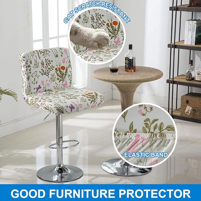 Levoberg Bar Stool Set of 2 Printed Armless Swivel Barstools Slipcovers with Backs Stretch Square Counter Height Bar Stools Covers Mid Low Back Chair Cover for Kitchen Dining Room