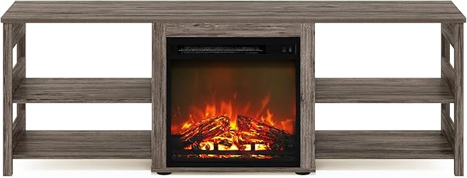 Furinno Classic 70 Inch TV Stand with Fireplace, Rustic Oak