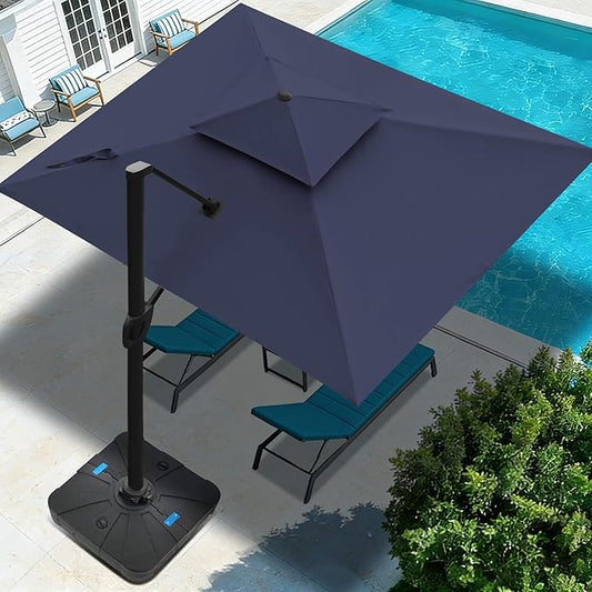 FLAME&SHADE 10 X 10 FT Cantilever Patio Umbrella - Large Offset Umbrella Outdoor Patio with 360-Degree Rotation and 3-Year Fade Resistance Fabric for Deck Pool Backyard Garden (Navy Blue)