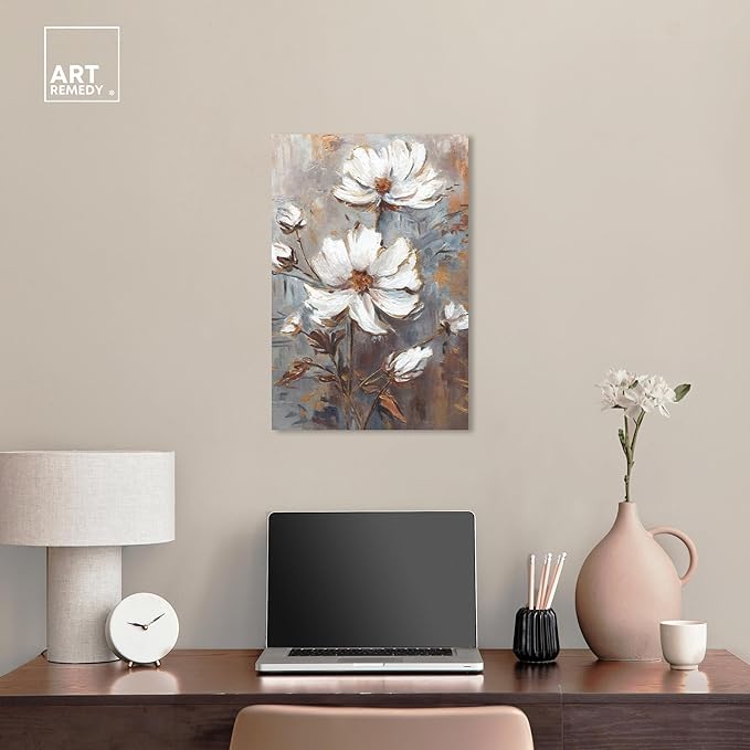 Art Remedy White Textured Flowers Canvas Elegant Floral Wall Art, Gallery Wrapped, 16" x 24"