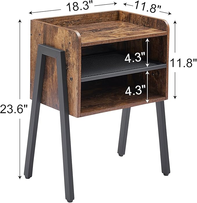 VECELO Industrial Nightstand Set of 2 Side End Table/Stackable Accent Furniture with 2-Tier Open Storage Compartments for Bedroom, Living Room and Small Spaces, 2 Pack, Rustic Brown
