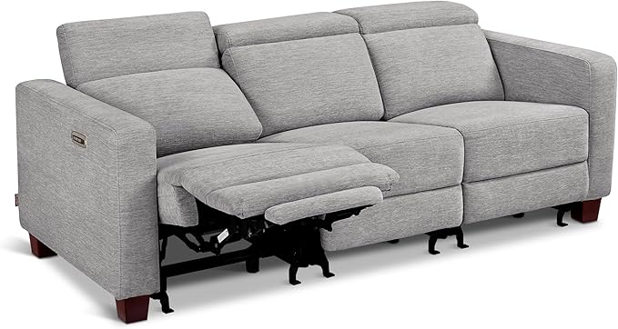 MCombo 88.6'' Reclining Sofa, Wall Hugger Power Recliner Sofa with Adjustable Headrest, USB A & C Charge Ports, Wood Legs, for Living Room (Fabric, HL198M3) (Grey, 3-Seater)