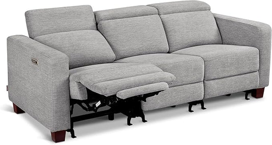 MCombo 88.6'' Reclining Sofa, Wall Hugger Power Recliner Sofa with Adjustable Headrest, USB A & C Charge Ports, Wood Legs, for Living Room (Fabric, HL198M3) (Grey, 3-Seater)