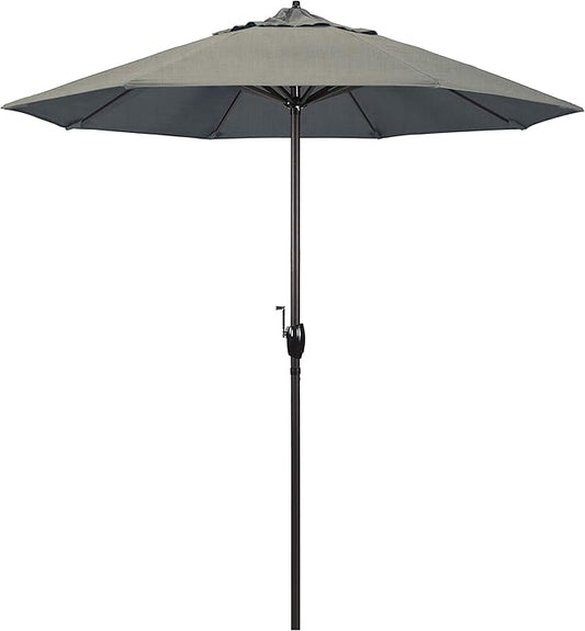 California Umbrella 7.5' Round Sunbrella Aluminum Outdoor Deck, Pool or Patio Umbrella, Crank Lift, Auto Tilt, Bronze Pole, Dove