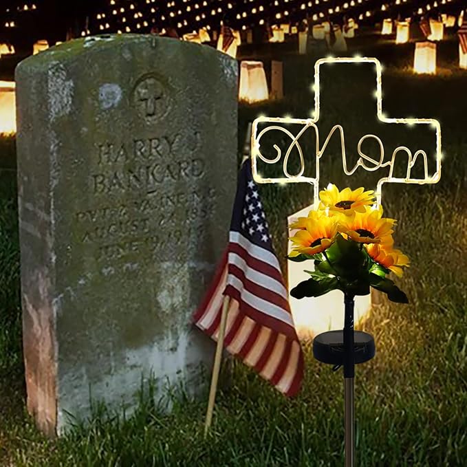 Lmtocs Solar Cross Lights for Grave Decorations, Memorial Sympathy Gifts for Loss of Mom, Waterproof Mom Cemetery Decorations for Grave for Mother Day,Birthday in Heaven,Christmas,Memorial Day