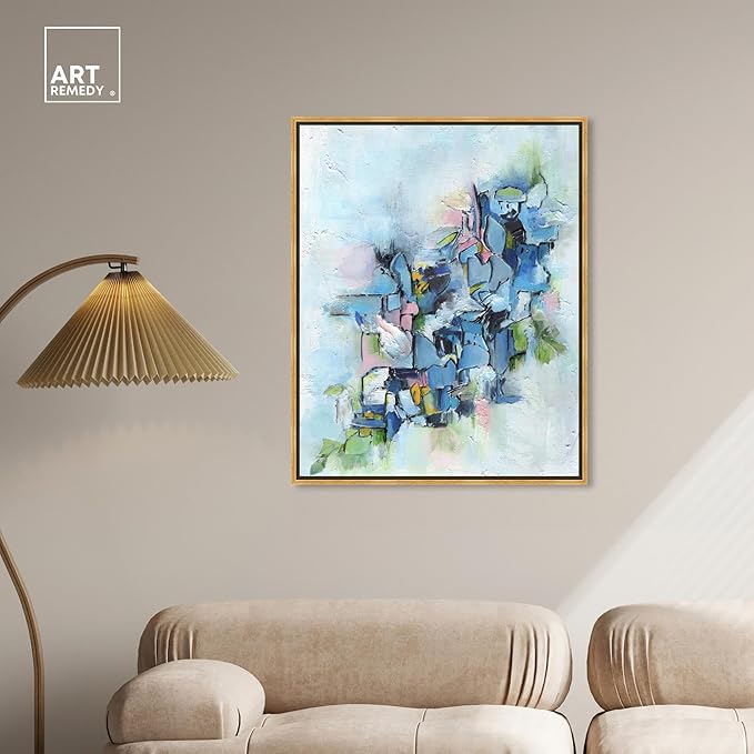Art Remedy Poesy Canvas Modern Blue Abstract Wall Art, Gold Frame, 30" x 36"