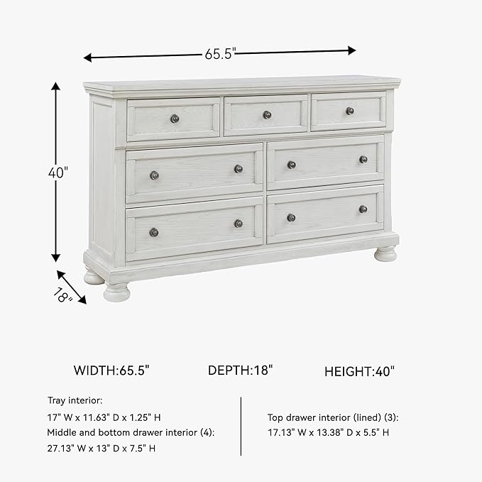Signature Design by Ashley Robbinsdale Traditional 7 Drawer Dresser, Antique White