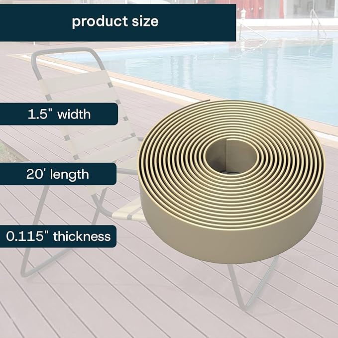 Driftwood 1.5" Wide 20' Length Chair Vinyl Strap Strapping for Patio Lawn Garden Outdoor Furniture Matte Finish Color