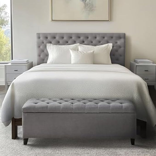 Madison Park Entryway Accent Bench for Living Room Flip Top Storage Chest, Shandra Tufted Top Upholstered Storage Bench End of Bed for Bedroom Furniture, Indoor Seating, 49"Wide, Grey