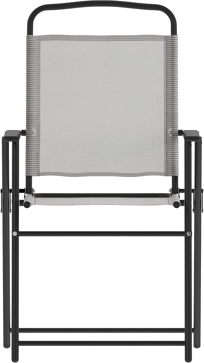 Flash Furniture Mystic Folding Patio Sling Chairs, Outdoor Textilene Lawn Chairs with Armrests, Set of 2, Gray