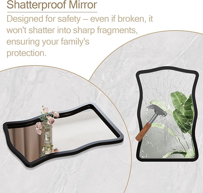 ULIKE Wavy Wall Mirror for Bathroom, 24x36 Wood Frame Mirror for Over Sink, Rustic Wall Mirrors Decorative and Vanity Mirrors for Bedroom Living Room Entryway, Black