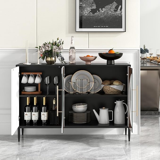 Giantex Large Buffet Cabinet with Storage, 47” Kitchen Sideboard w/Adjustable Shelves, Free-Standing 3-Door Cupboard, Wooden Wine Liquor Cabinet, Accent Buffet Table for Living Room