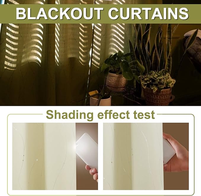 NICETOWN Bedroom Room Darkening Curtains - Triple Weave Microfiber Grommet Top Thermal Insulated Solid Room Darkening Panels/Drapes for Kid's Room (Beige, 1 Pair, 52 inches by 95 Inch)