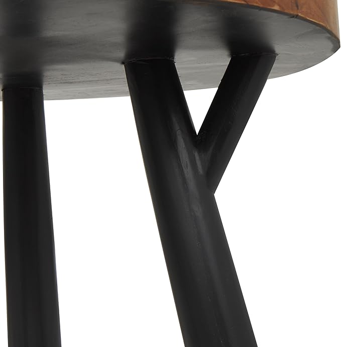 Deco 79 Teak Wood Geometric Side End Accent Table Layered Circle End Table with Black Legs, Side Table 20" x 20" x 22", Brown