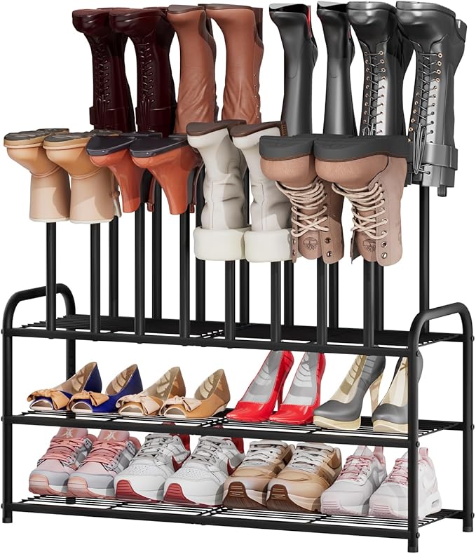 Tall Boot Rack, Long Boot Rack Organiser, Tall Boots with Shoe Rack for Closet, 3-Tier Shoe Shelf Storage Organiser for Entryway