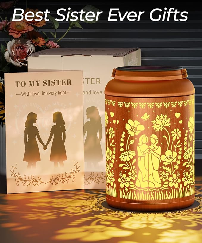 Solar Lanterns Outdoor Waterproof Decorative Garden Solar Lights Outdoor,Hanging Hollow Out Metal Ornaments Decor for Outside Lawn,Patio,Balcony,Yard Unique Gifts for Women Sisters by Heart Gifts