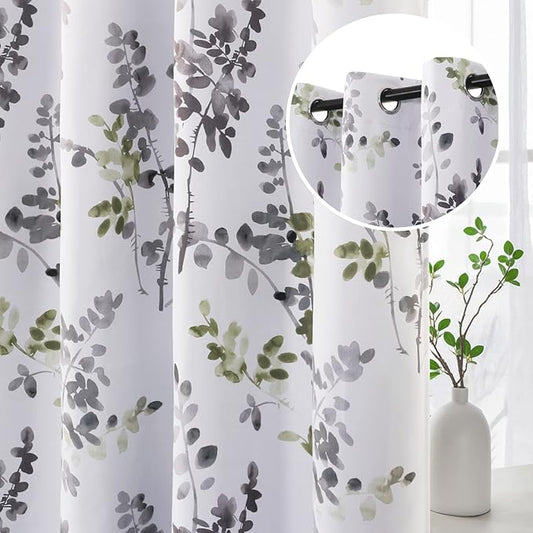 H.VERSAILTEX Floral Curtains for Living Room Darkening 63 Inch Long Bedroom Curtains Thermal Insulated Curtains Grommet Top Window Curtains, 2 Panels, Vintage Classical Floral Printing Grey and Sage