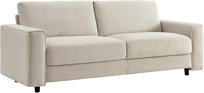 AC Pacific Derek 2 Piece Modern Corduroy Couches for Living Room, Tufted Sofas with Plush Upholstery, High-Density Foam, Sleek Black Legs, Durable Wooden Frame, Sofa and Loveseat Set, Beige