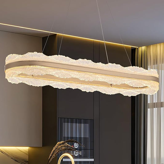 Rectangle LED Chandelier, 𝐋𝟑𝟗.𝟒" Modern Gold Chandelier Light fixture, Height Adjustable Oval chandeliers Contemporary Pendant Ceiling Light for Dining Room Living Room Kitchen Island Bar