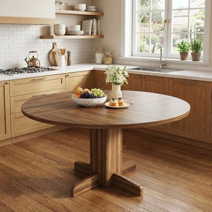 GAOMON Round Dining Table for 4-6 People,Circle Dining Table, 47 Inch Farmhouse Kitchen Table with Sturdy Pedestal Base,Finish Circle Table for Dining Room, Living Room, Apartment