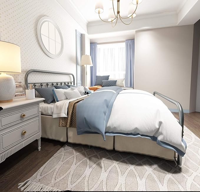 NEEBIRGELIA Metal Bed Frame Queen Size with Headboard and Footboard Single Platform Mattress Base,Metal Tube and Iron-Art Bed（Queen,Gray Silver）