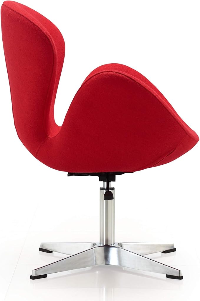 Manhattan Comfort Raspberry Adjustable Swivel Accent Chair Set of 2 with 360° Turn, Polished Chrome Base, Modern Retro Design, Ideal for Living Room and Home Office, Red Wool Blend