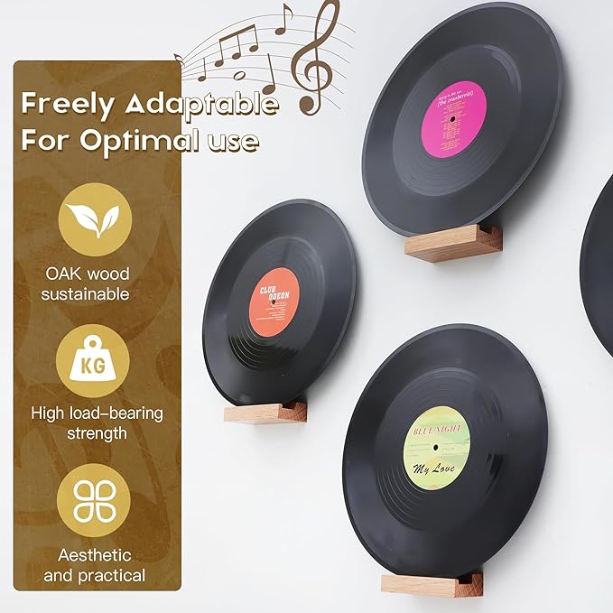 Wood Vinyl Record Shelf Wall Mount, Small Wall Record Holder Display Shelf, Vinyl Record Shelves Record Album Display Holder for LP, CD, Book Art Storage Vintage Home Decor (6, Wood Color)