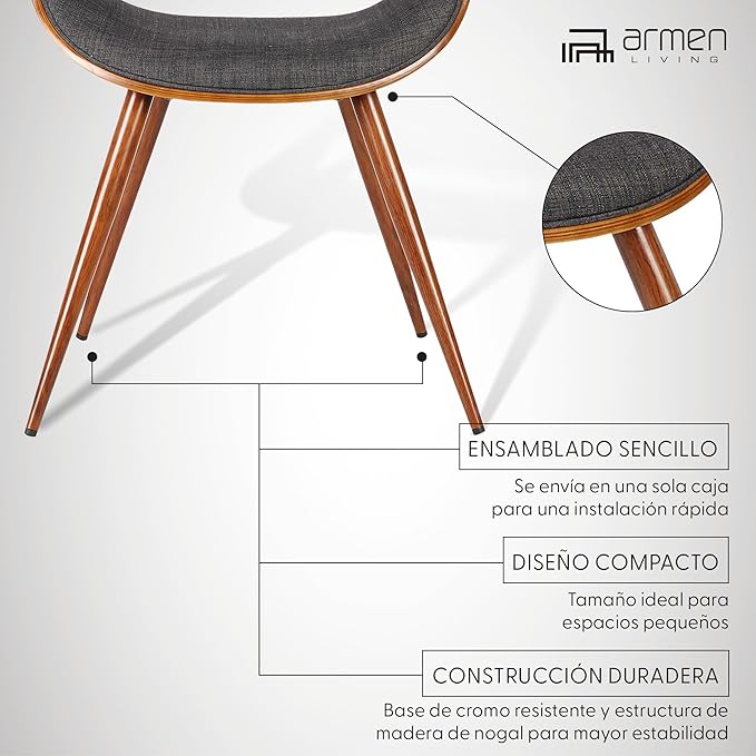Armen Living Butterfly Mid-Century Dining Chair in Walnut Finish and Charcoal Fabric - Set of 6