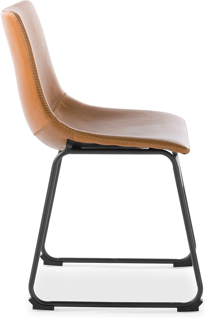POLY & BARK Brinley Dining Chair Set of 2 - Modern Armless Dining Chairs with Gently Curved Backrest and Wood Legs - Tan - Comfortable Faux Leather Seating for Kitchen or Dining Room